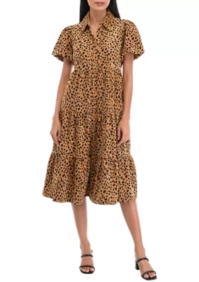 Petite Puff Sleeve Printed Midi Shirtdress