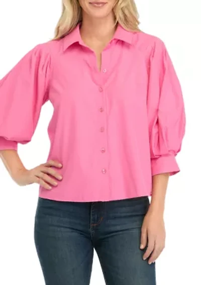 Petite Balloon Sleeve Woven Blouse