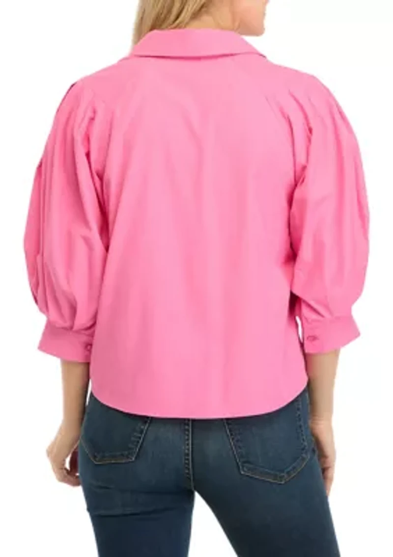Petite Balloon Sleeve Woven Blouse