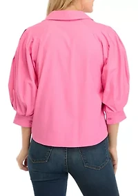 Petite Balloon Sleeve Woven Blouse