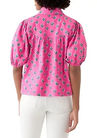 Women's Puff Sleeve Button Front Top