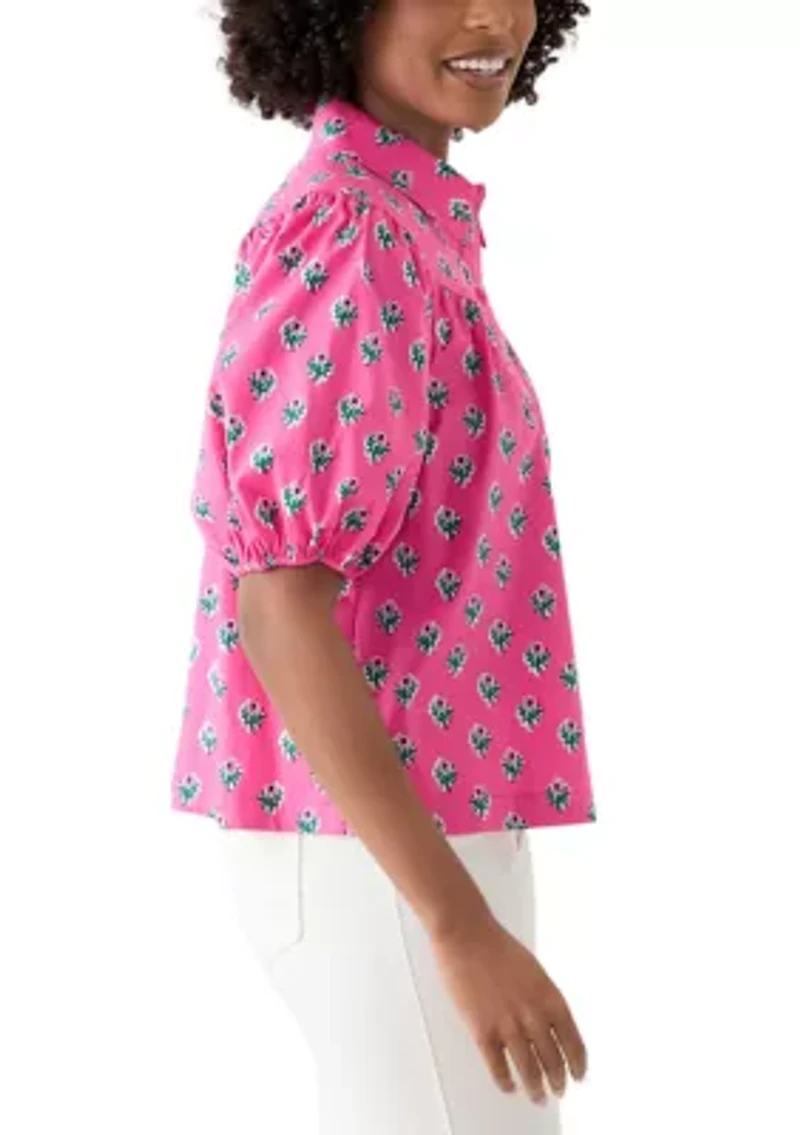 Women's Puff Sleeve Button Front Top