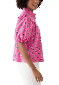Women's Puff Sleeve Button Front Top