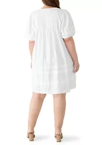 Plus Puff Sleeve Pintuck Short Dress