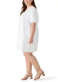 Plus Puff Sleeve Pintuck Short Dress