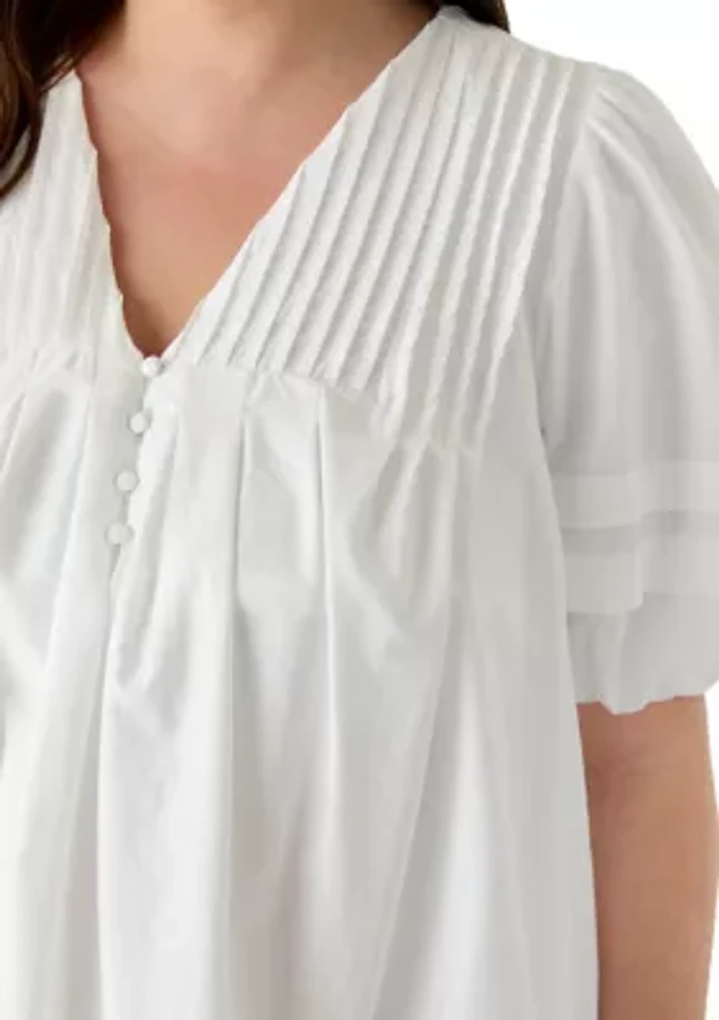 Plus Puff Sleeve Pintuck Short Dress