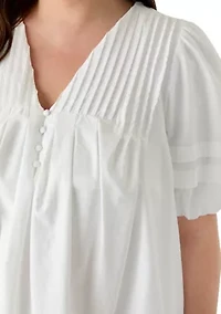 Plus Puff Sleeve Pintuck Short Dress