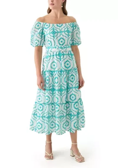 Women's Belted Maxi Eyelet Dress
