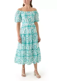 Women's Belted Maxi Eyelet Dress