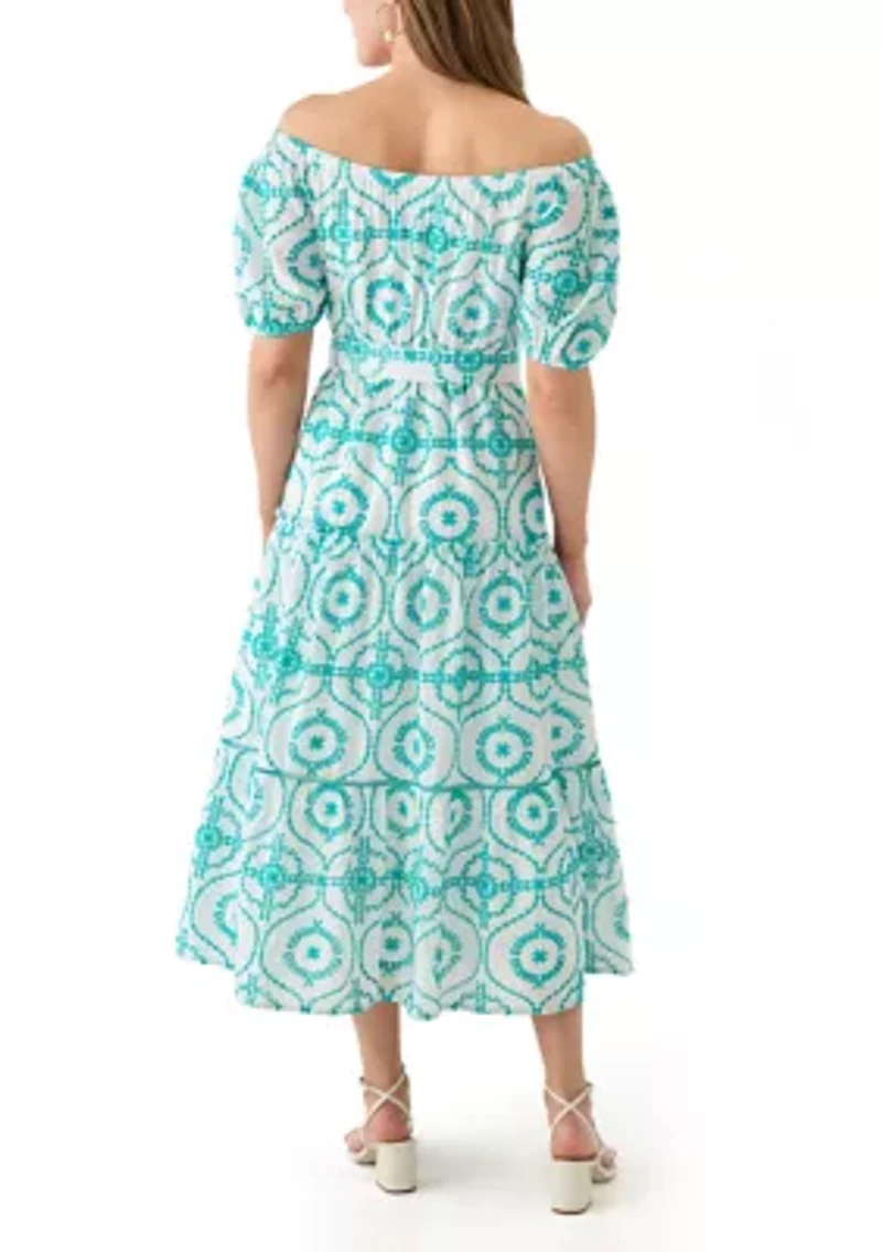 Women's Belted Maxi Eyelet Dress
