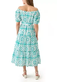 Women's Belted Maxi Eyelet Dress