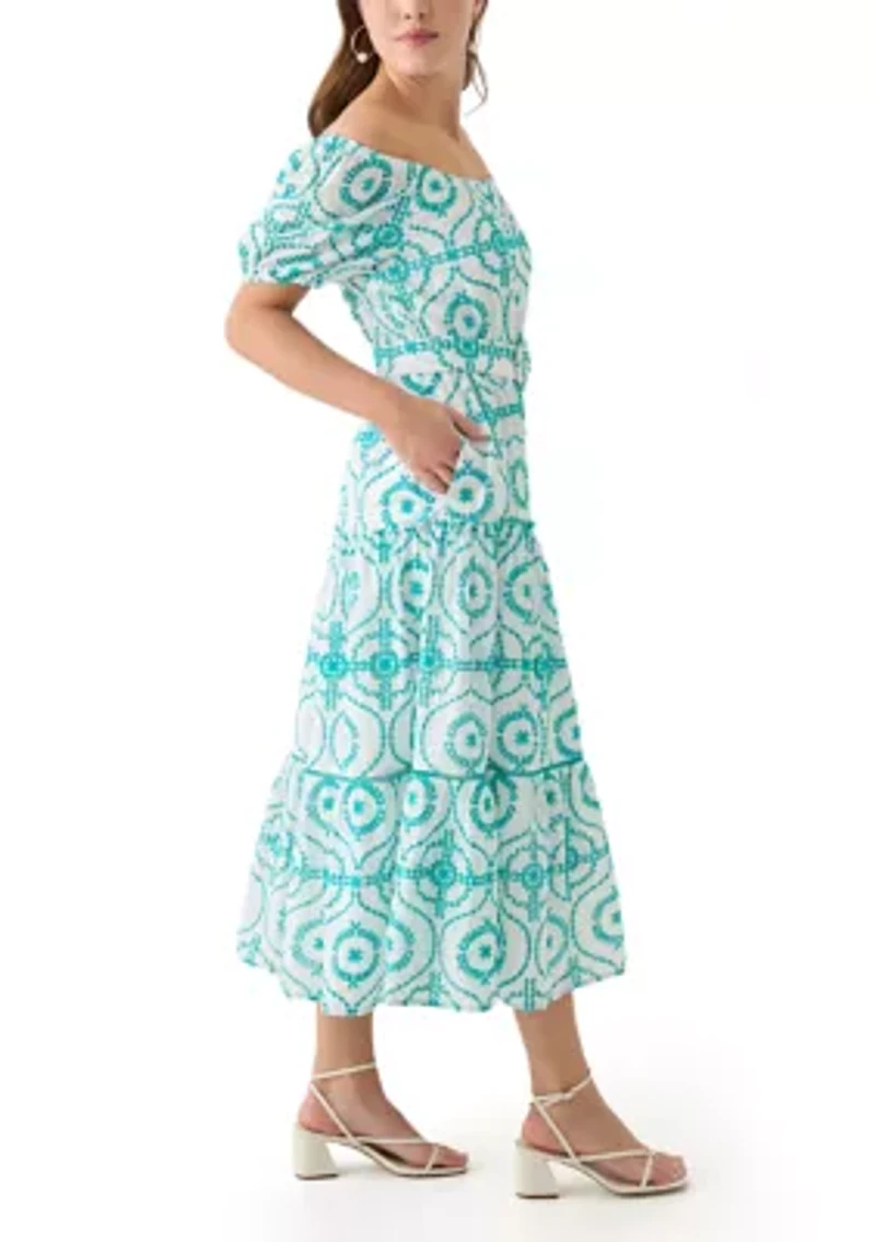 Women's Belted Maxi Eyelet Dress
