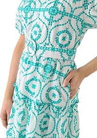Women's Belted Maxi Eyelet Dress