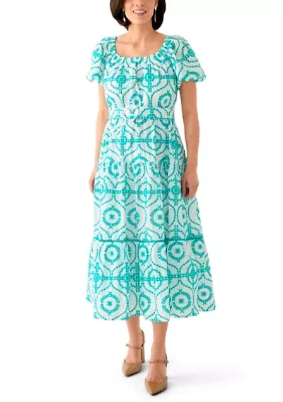 Petite Printed Puff Sleeve Maxi Dress