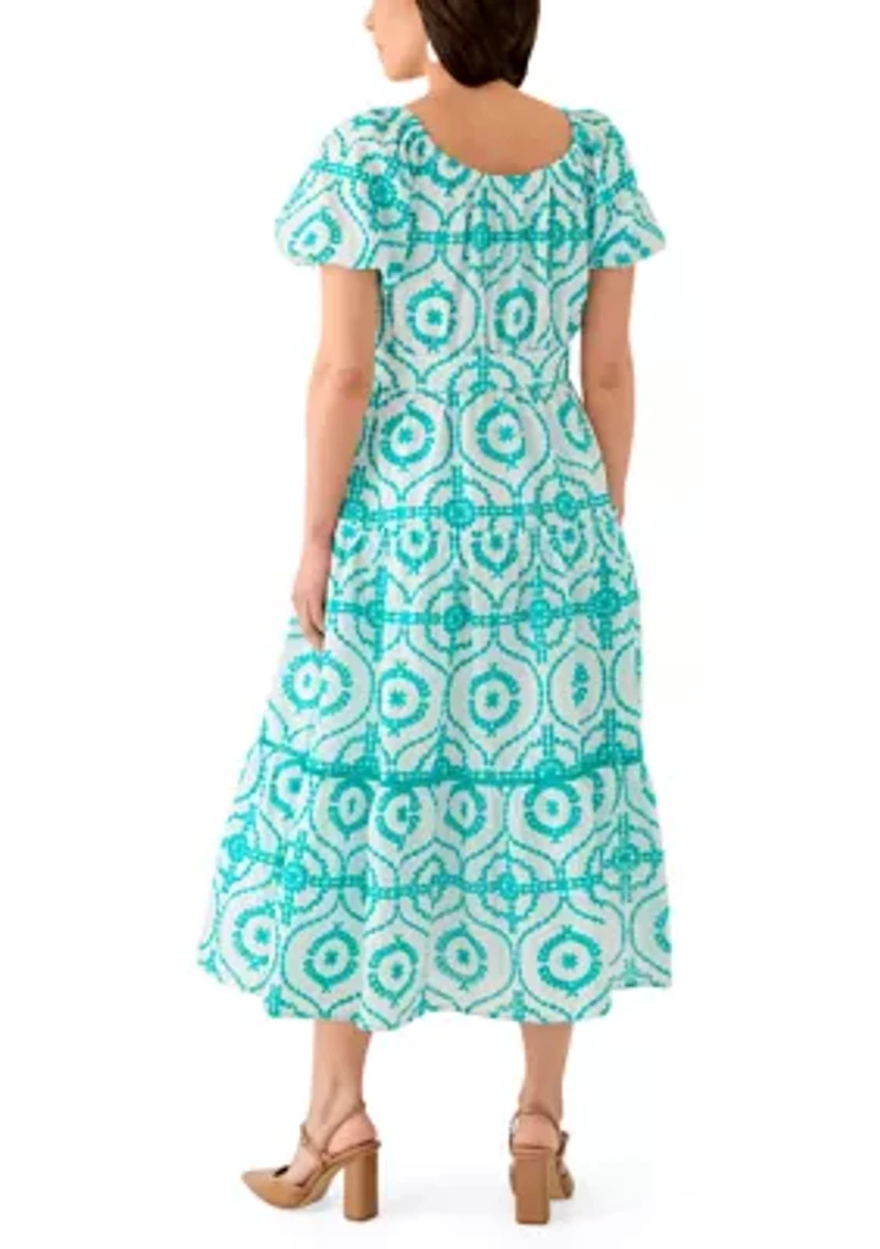 Petite Printed Puff Sleeve Maxi Dress