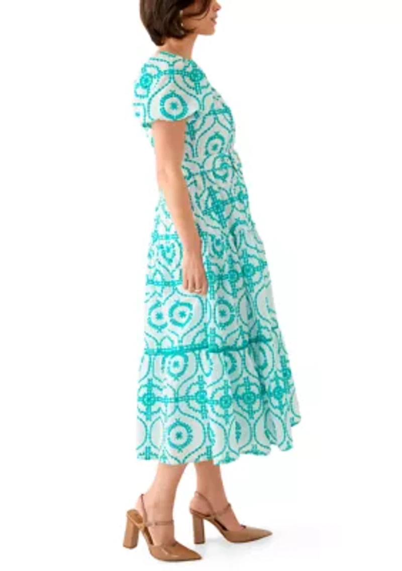 Petite Printed Puff Sleeve Maxi Dress
