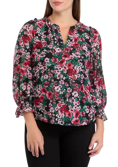 Petite Flutter Sleeve Split Neck Top