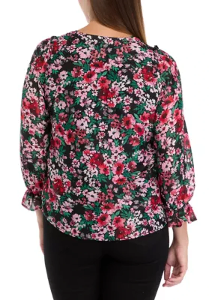 Petite Flutter Sleeve Split Neck Top