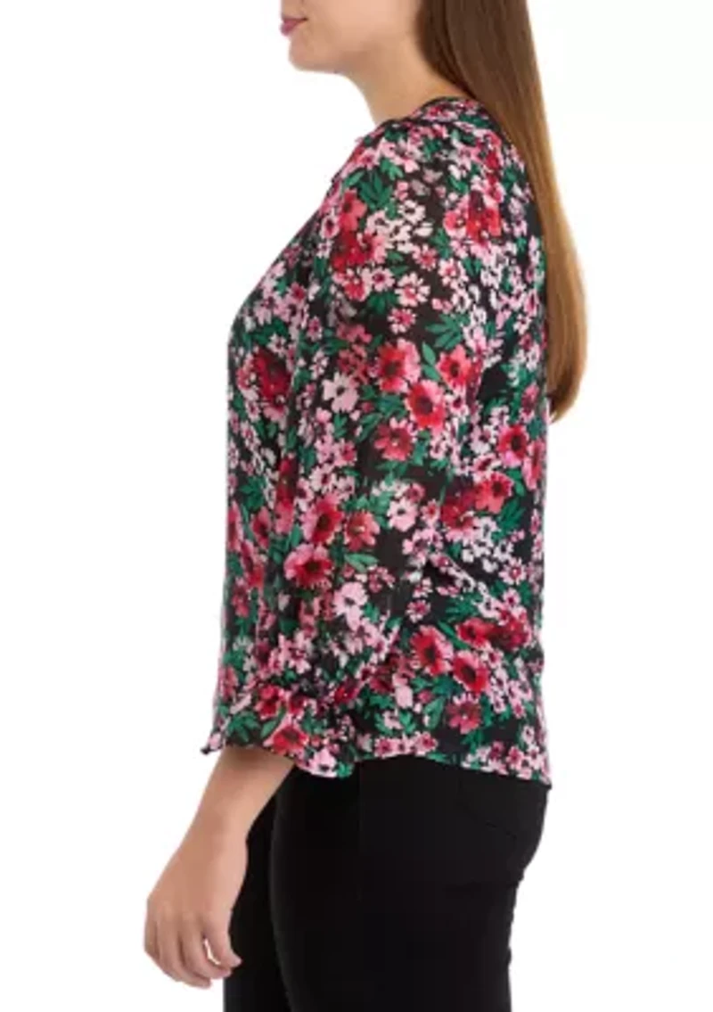 Petite Flutter Sleeve Split Neck Top