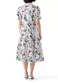 Petite Printed Collared Midi Shirt Dress