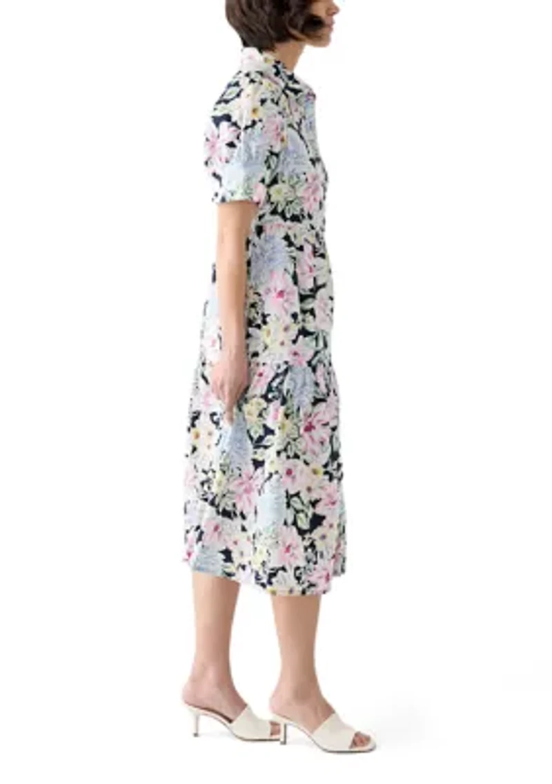Petite Printed Collared Midi Shirt Dress