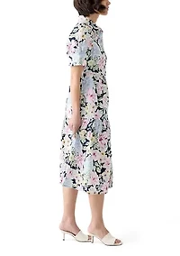 Petite Printed Collared Midi Shirt Dress