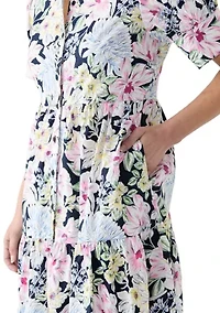 Petite Printed Collared Midi Shirt Dress