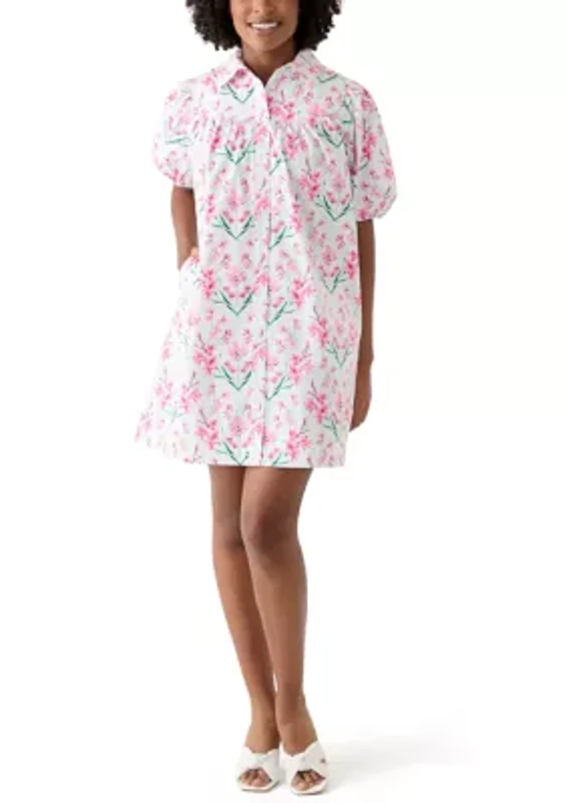 Women's Printed Button Short Dress