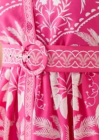 Women's Short Sleeve Embroidered Belted Midi Dress
