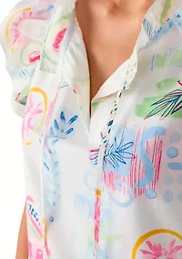Women's Split Neck Tie Front Ruffle Sleeve Top
