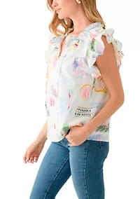 Petite Split Tie Front Flutter Sleeve Blouse