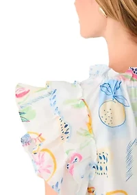 Petite Split Tie Front Flutter Sleeve Blouse