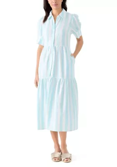 Women's Short Sleeve Tiered Striped Shirtdress