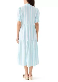 Women's Short Sleeve Tiered Striped Shirtdress