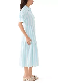 Women's Short Sleeve Tiered Striped Shirtdress