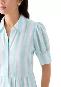 Women's Short Sleeve Tiered Striped Shirtdress