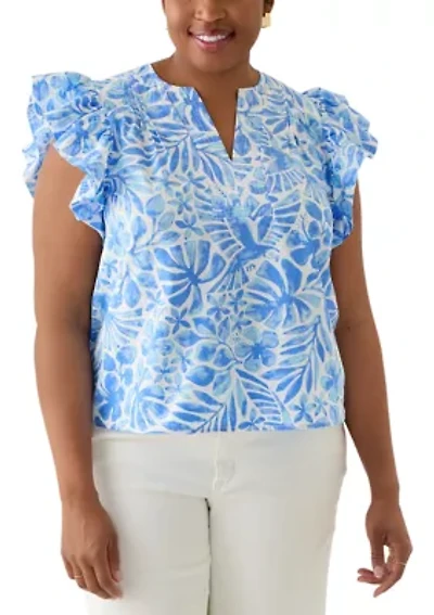 Plus Ruffle Split Neck Woven Blouse
