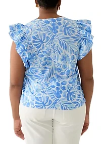 Plus Ruffle Split Neck Woven Blouse