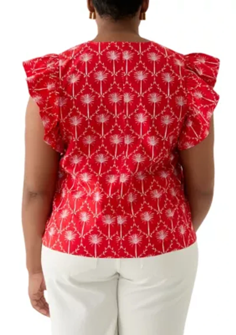 Plus Ruffle Split Neck Woven Blouse