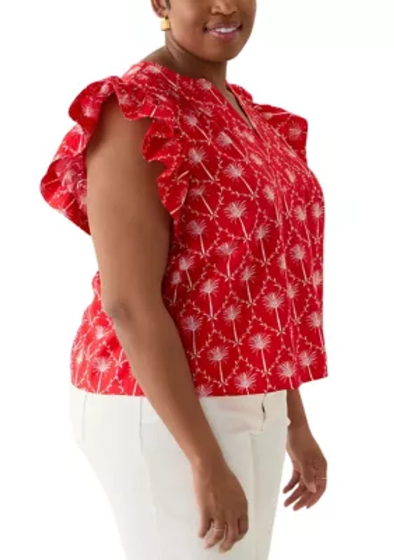 Plus Ruffle Split Neck Woven Blouse
