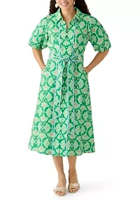 Petite Short Sleeve Belted Midi Shirtdress