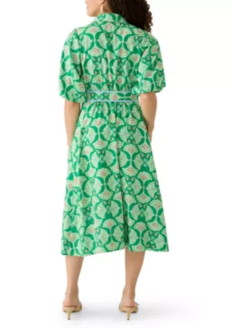 Petite Short Sleeve Belted Midi Shirtdress