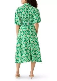 Petite Short Sleeve Belted Midi Shirtdress