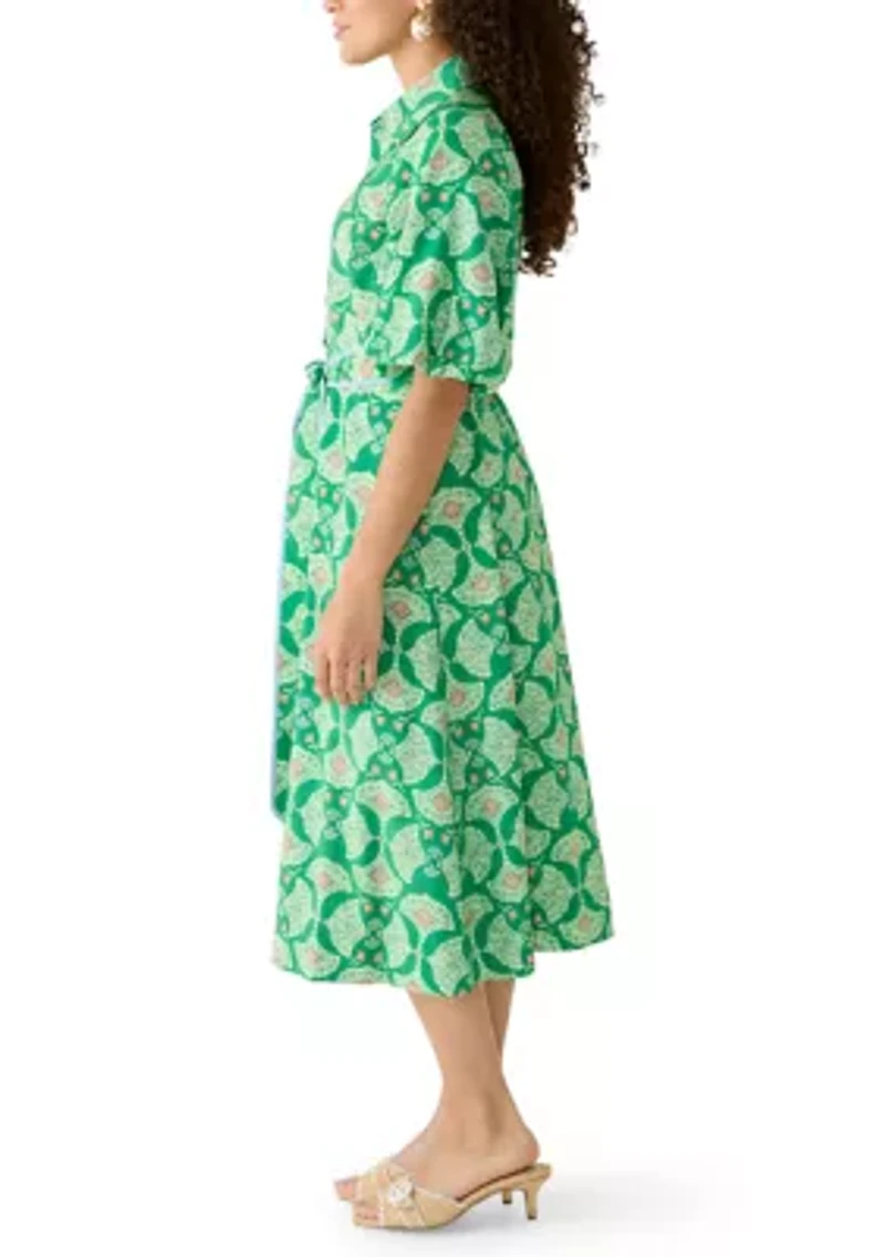 Petite Short Sleeve Belted Midi Shirtdress