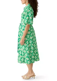 Petite Short Sleeve Belted Midi Shirtdress