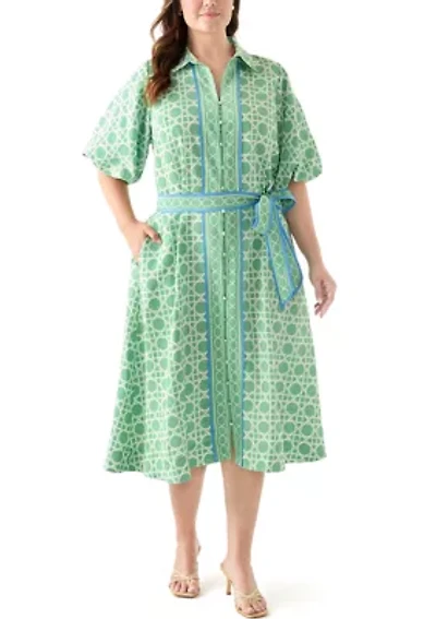Plus Puff Sleeve Printed Maxi Dress