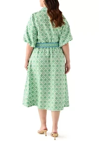 Plus Puff Sleeve Printed Maxi Dress