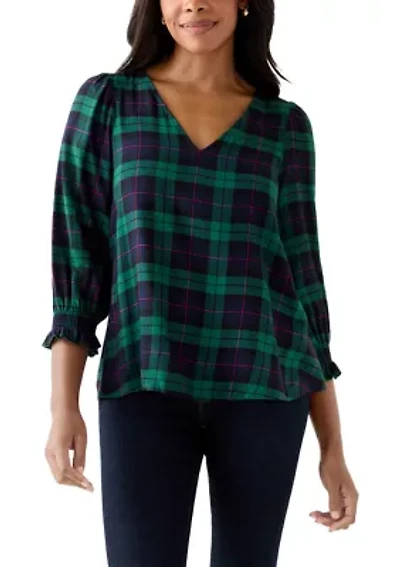 Women's 3/4 Sleeve Woven Print Blouse
