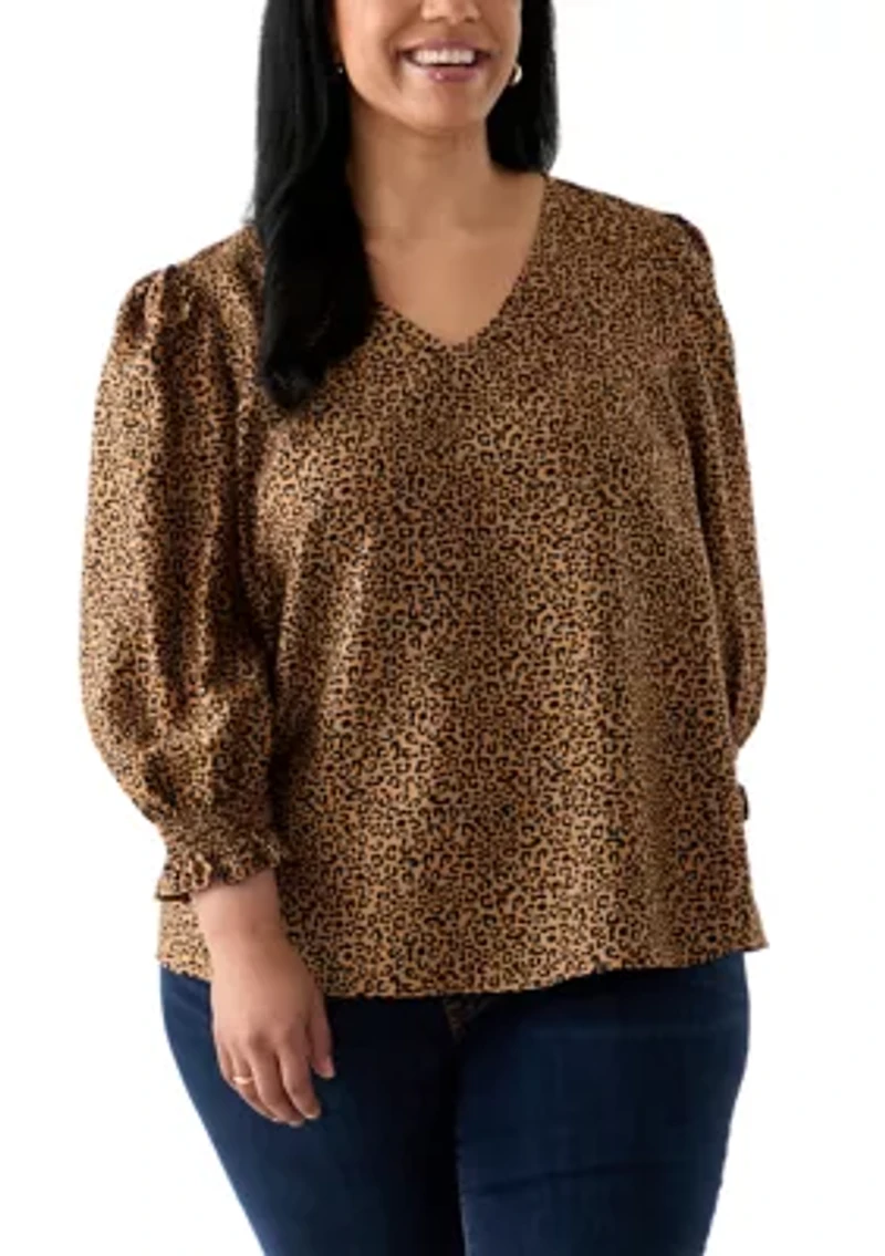 Plus 3/4 Sleeve Woven Print Blouse