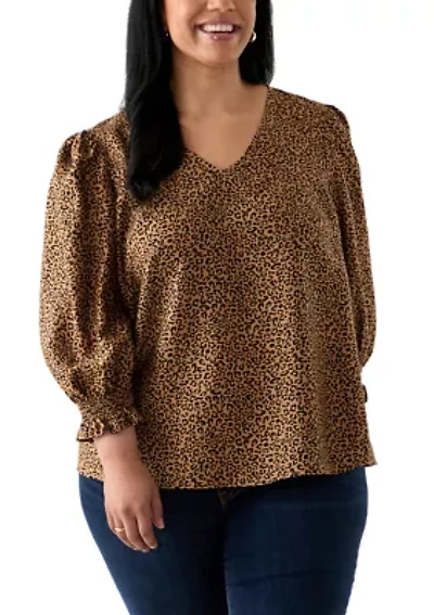Plus 3/4 Sleeve Woven Print Blouse